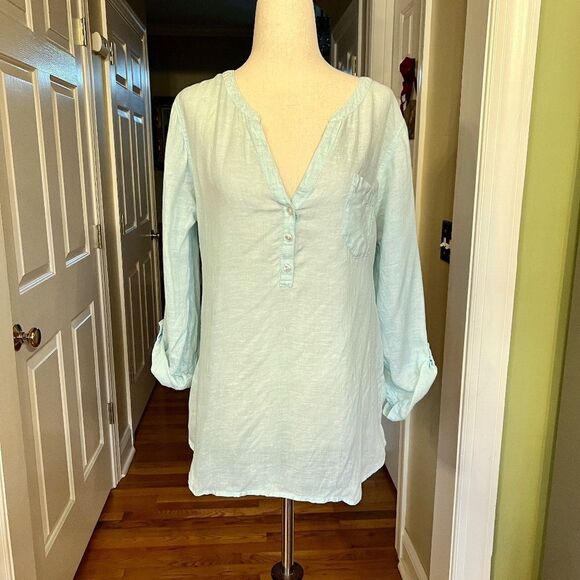 GUC Lilly Pulitzer Key Largo Linen Top Shirt Blouse Whisper Blue Size SMALL - Picture 3 of 5